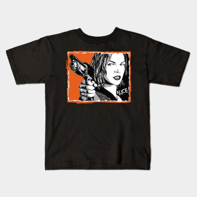 ALICE FROM RESIDENT EVIL Kids T-Shirt by RustyRyan